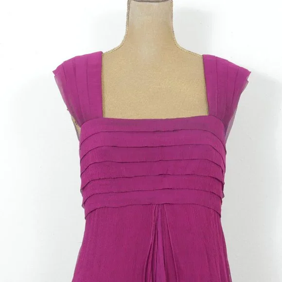 Tadashi Magenta Purple Silk Vintage Glamour Size 12 Layered Hem Retro Dress - Picture 3 of 11
